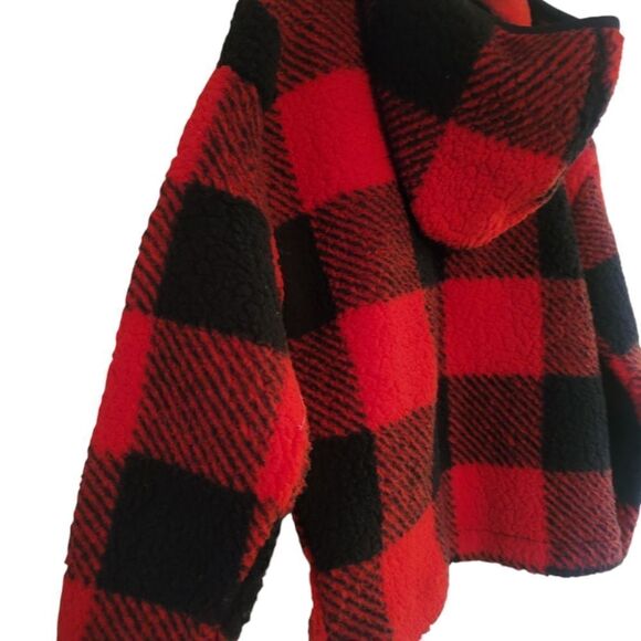 Old Navy Boys Hooded Plaid Jacket Black And Red - Picture 8 of 12